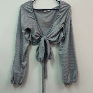 Zara Trafaluc, Blue and White top, Sz M, Cropped